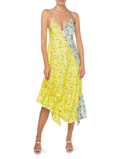 Two-Tone Floral Dress with Plunging V-Neck