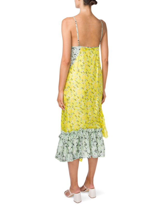 Two-Tone Floral Dress with Plunging V-Neck