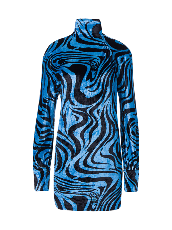 فستان قصير من المخمل بطبعة حمار وحشي