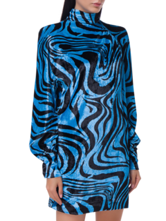 فستان قصير من المخمل بطبعة حمار وحشي