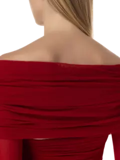 فستان قصير مطاطي بأكمام طويلة من التول