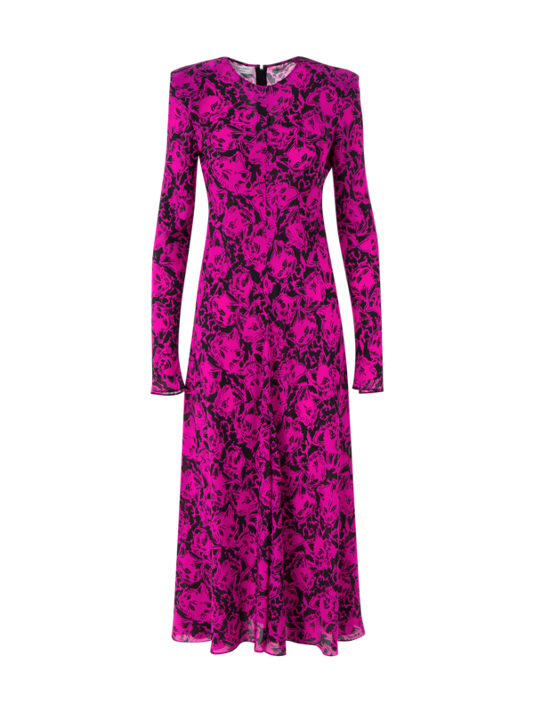 فستان متوسط الطول مزين بطبعة ومبطن على الكتف