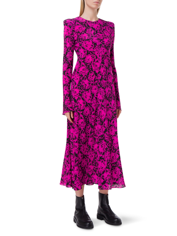 فستان متوسط الطول مزين بطبعة ومبطن على الكتف