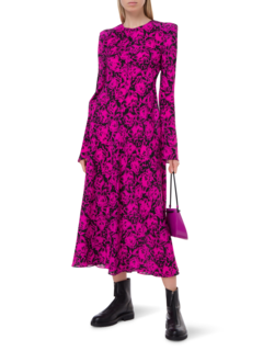 فستان متوسط الطول مزين بطبعة ومبطن على الكتف