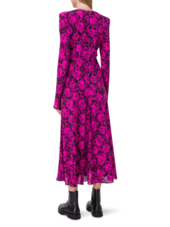 فستان متوسط الطول مزين بطبعة ومبطن على الكتف