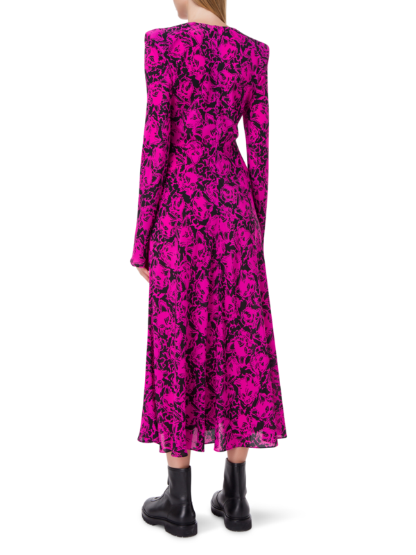 فستان متوسط الطول مزين بطبعة ومبطن على الكتف