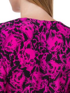 فستان متوسط الطول مزين بطبعة ومبطن على الكتف