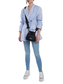 Blue and White Blazer with Cinched Waist