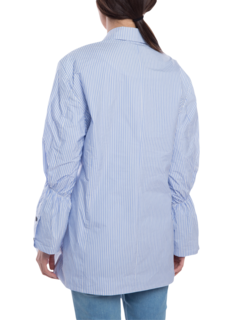 Blue and White Blazer with Cinched Waist