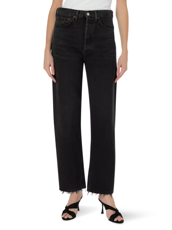 بنطال جينز ناينتيز بقصة واسعة وخصر متوسط الارتفاع