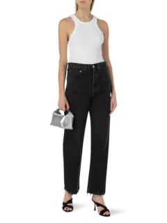 بنطال جينز ناينتيز بقصة واسعة وخصر متوسط الارتفاع