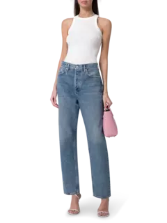 بنطال جينز بخصر مزموم بنمط التسعينيات