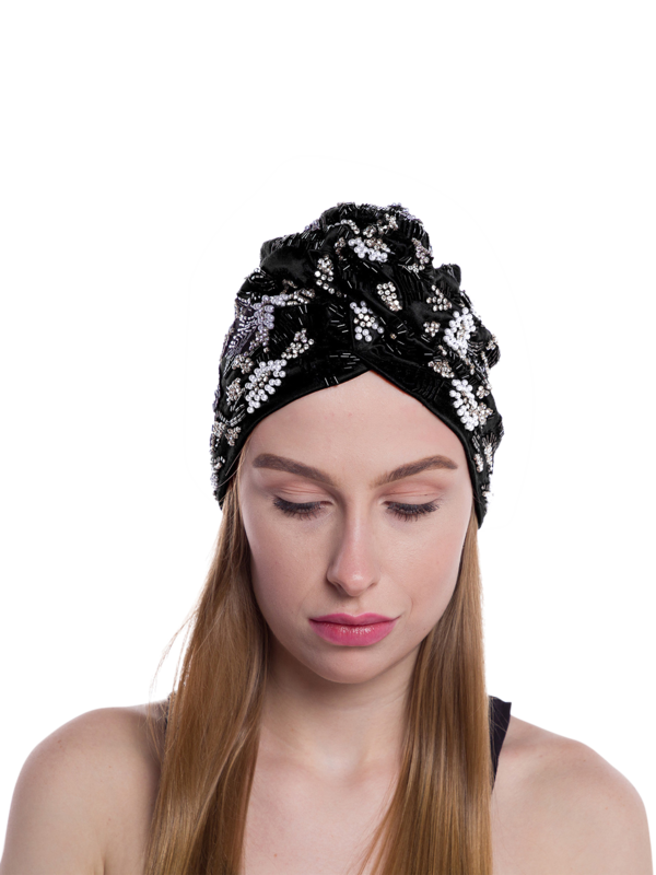 Venetian Turban with Electric Pearl and Bead Accents