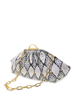 Snakeskin Cushion Handbag with Gold Chain Strap