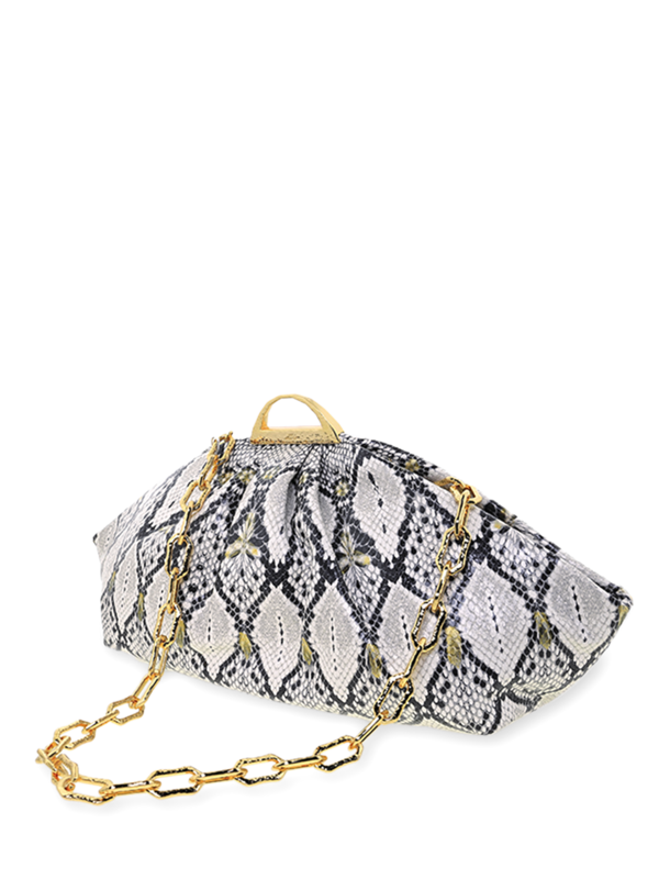Snakeskin Cushion Handbag with Gold Chain Strap