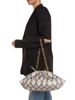 Snakeskin Cushion Handbag with Gold Chain Strap