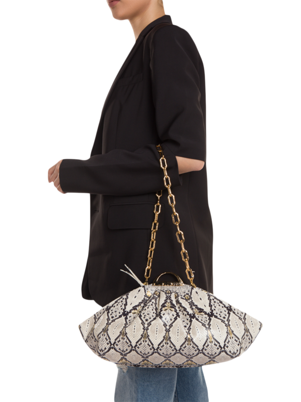Snakeskin Cushion Handbag with Gold Chain Strap