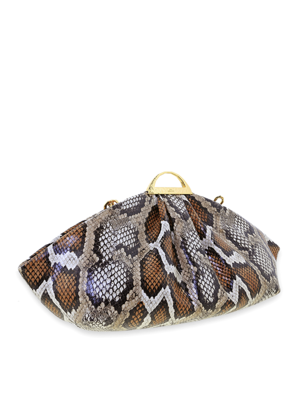 Snakeskin Cushion Handbag with Gold Chain Strap