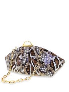 Snakeskin Cushion Handbag with Gold Chain Strap