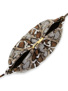 Snakeskin Cushion Handbag with Gold Chain Strap