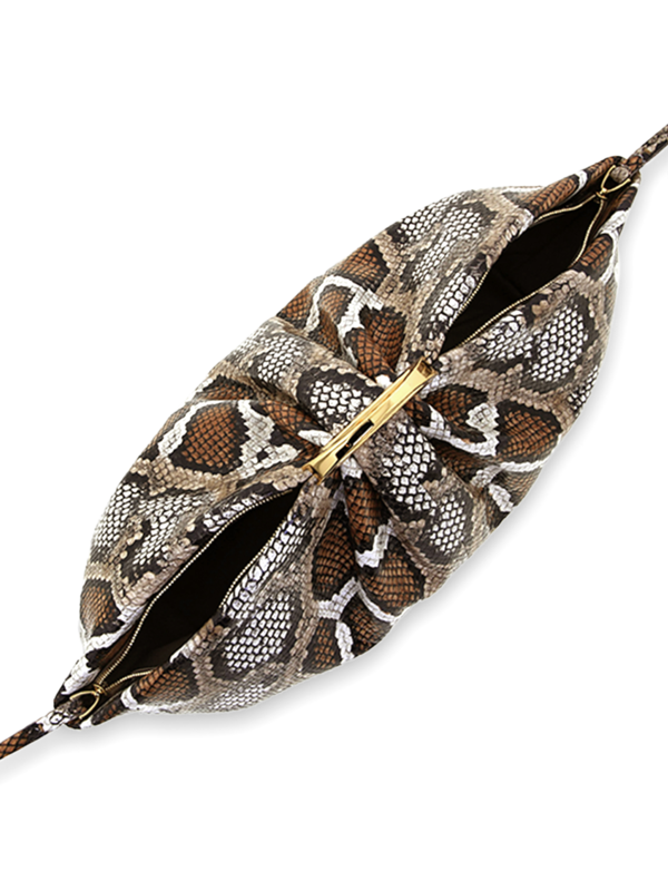 Snakeskin Cushion Handbag with Gold Chain Strap