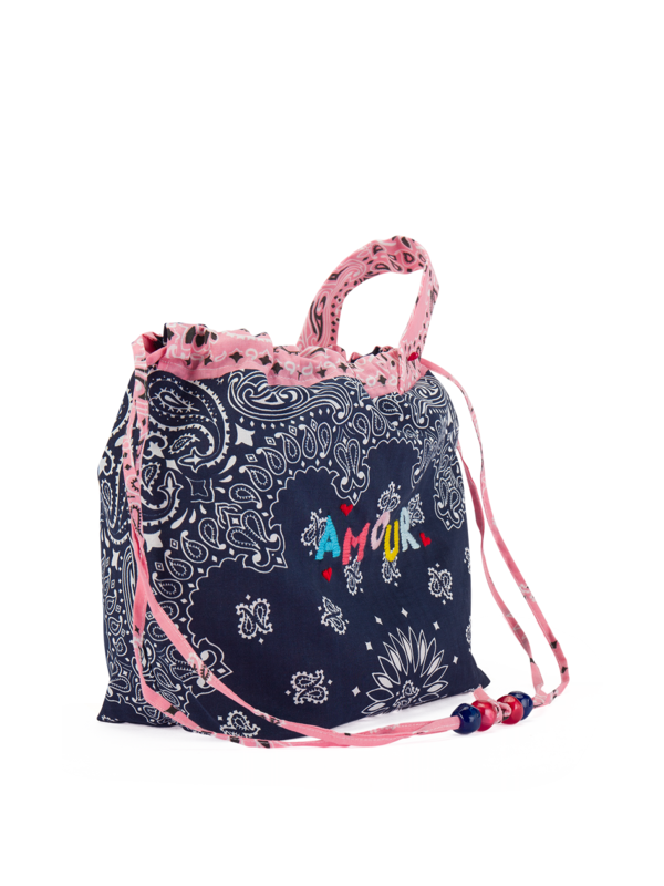 Maxi bucket bag navy pale pink AMOUR