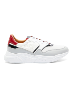 White/Red/Grey Panelled Lace-Up Sneakers