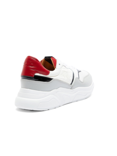 White/Red/Grey Panelled Lace-Up Sneakers