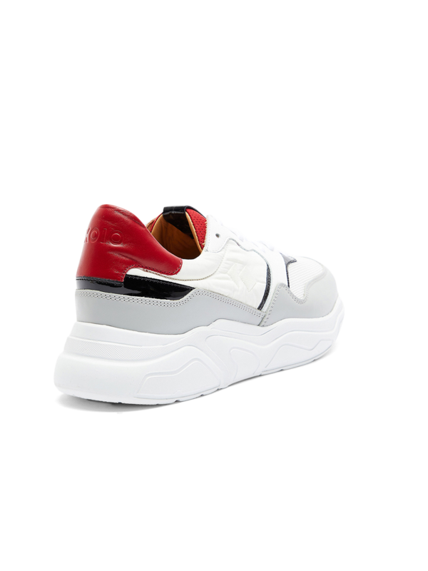 White/Red/Grey Panelled Lace-Up Sneakers