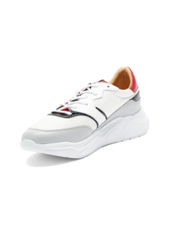 White/Red/Grey Panelled Lace-Up Sneakers