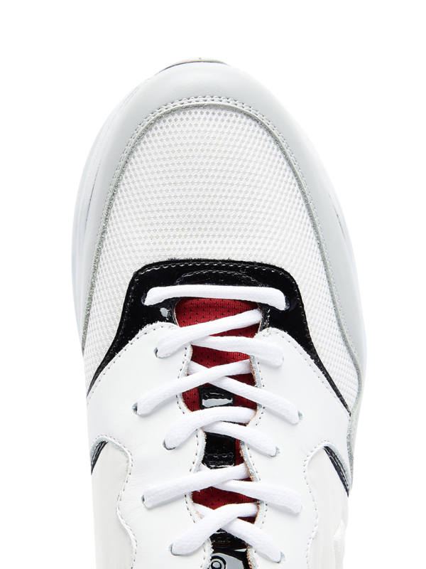 White/Red/Grey Panelled Lace-Up Sneakers