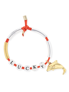 Orange Cord Bracelet with Pipe Beads, Letter Beads and Dolphin Pendant