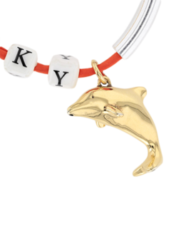Orange Cord Bracelet with Pipe Beads, Letter Beads and Dolphin Pendant