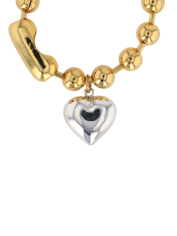 Gold Ball Chain with Silver Heart Charm