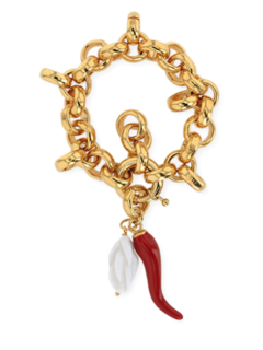 Gold Thick Chain Bracelet with Chili and Baroque Pearl Charms