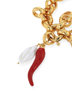 Gold Thick Chain Bracelet with Chili and Baroque Pearl Charms