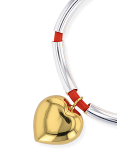 Orange Cord Bracelet with Silver and Gold Pipe Beads and Heart Pendant