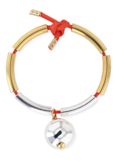 Orange Cord Bracelet with Silver and Gold Pipe Beads and Ball Pendant