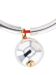 Orange Cord Bracelet with Silver and Gold Pipe Beads and Ball Pendant
