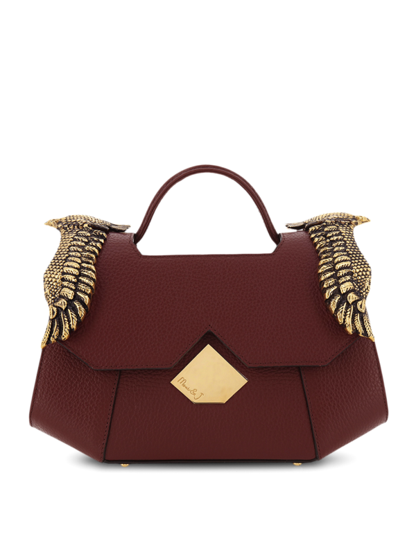Structured Handbag with Cutout Flap and Eagle Embellishments