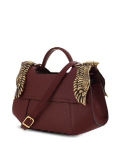 Structured Handbag with Cutout Flap and Eagle Embellishments