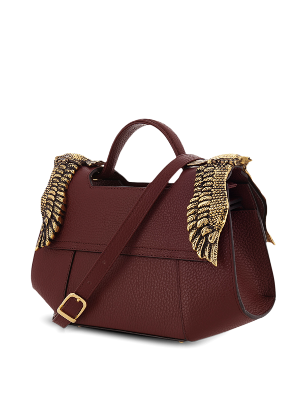 Structured Handbag with Cutout Flap and Eagle Embellishments