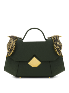 Structured Handbag with Cutout Flap and Eagle Embellishments