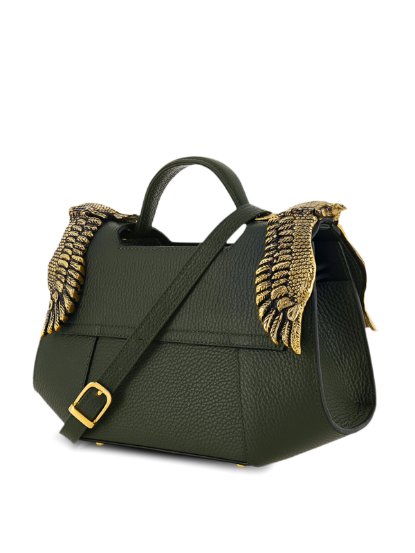 Structured Handbag with Cutout Flap and Eagle Embellishments