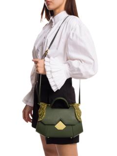 Structured Handbag with Cutout Flap and Eagle Embellishments