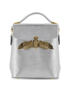 Textured Silver Backpack with Eagle Embellishment