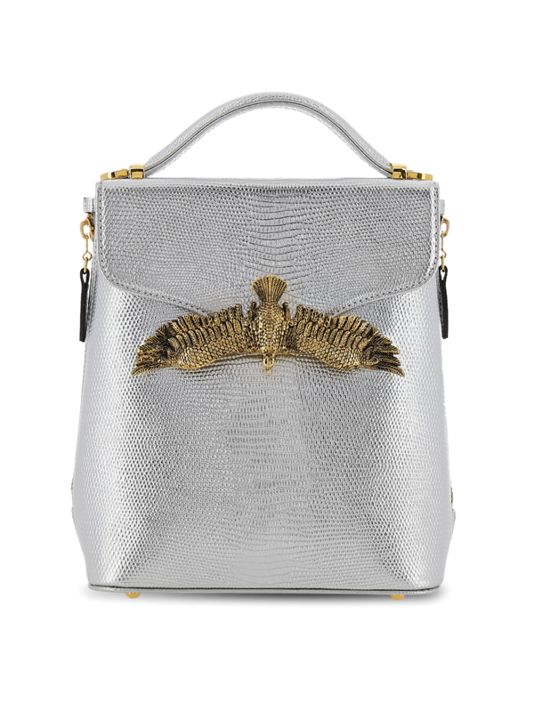 Textured Silver Backpack with Eagle Embellishment
