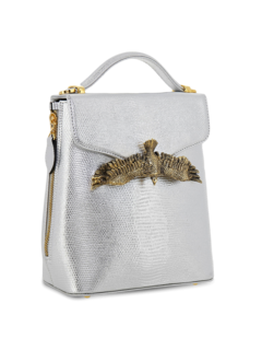 Textured Silver Backpack with Eagle Embellishment