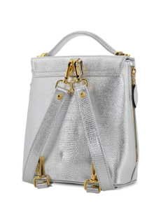 Textured Silver Backpack with Eagle Embellishment