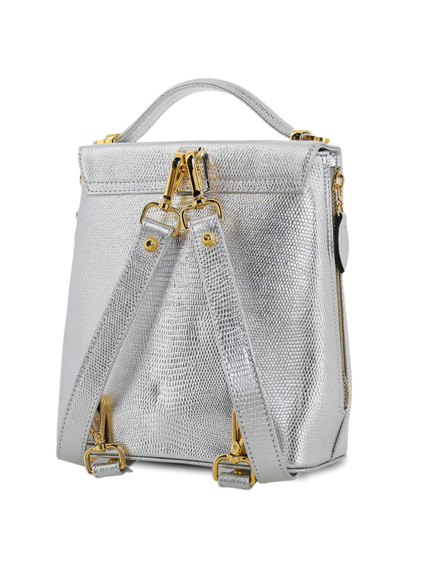 Textured Silver Backpack with Eagle Embellishment